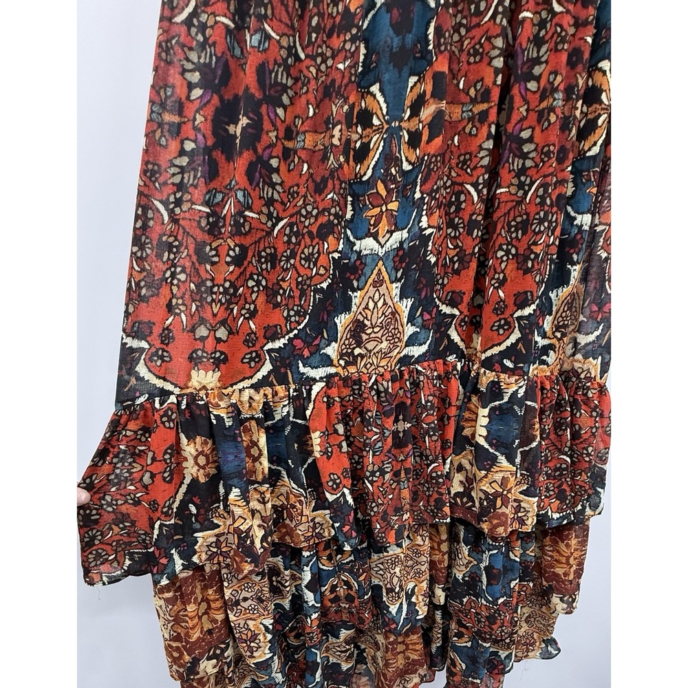 Free People Wear It Out Maxi Tiered Ruffled Dress Bohemian Fall Floral Cowgirl - Picture 6 of 13
